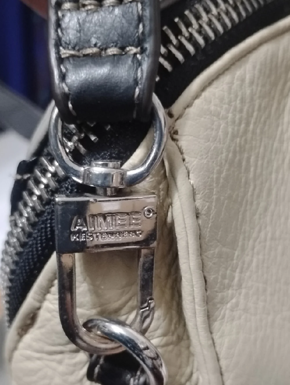 Aimee Kestenberg Classic Two-Tone Leather Satchel Bag - Cream and Black‎